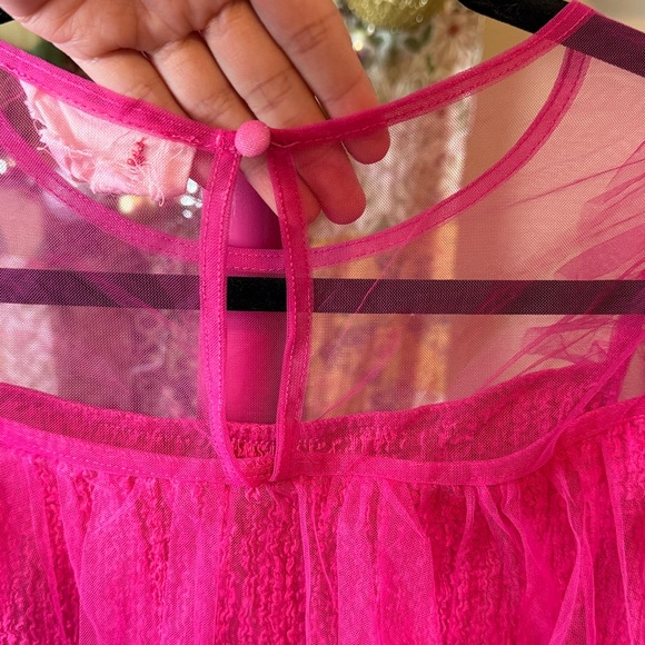 Anthropologie Pink Sheer Puff Sleeve Top - Picture 7 of 10
